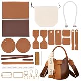 DIY PU レザーバッグ作りキット 女性用, ハンドバッグ縫製キット 大人用 DIY バケットバッグ作成キット 裏地ポケット付き DIY 財布クロス レザークラフト バッグ作成用品, 17x17x17CM., ブラウン