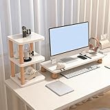 パソコン 台 モニター台 pc台 卓上 机上台 木製 おしゃれ 可愛い パソコン台 机上整理 目線アップ 姿勢改善 安定性 猫背防止 整理整頓 組立簡単 幅55/60/70×奥行24cm 高さ8cm ホワイト - 長方形 + 棚板 60cm*24cm*8cm