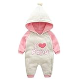 4 新品 Famuka秋冬 新作ベビー服 I LOVE MAMAシリーズI LOVE PAPAロンパース コットンカバーオール ダブル二重オーバーオール … (グレーとピンク, 9-12M)