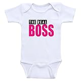 面白い赤ちゃんOnesies " The Real Boss " Baby Clothes for女の子または男の子