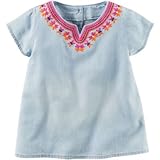 Carter's(カーターズ) シャンブレーエンブロイダードシャツ ブルー トップス半袖シャツ 5歳【並行輸入】