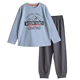 パジャマ ボーイズ 綿100% Tシャツ素材 柔らかい 快適 上下セット 長袖 胸プリント 春 夏 秋 通年 サックス 通気性サイズ