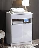 電話台 FAX台 ファックス台 キャビネット 白 ホワイト おしゃれ 鏡面 北欧 ルーター収納 (幅60cmタイプ)