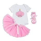 ALLAIBB ベビー服 女の子 半袖 ロンパース チュチュスカート ヘアバンド 3点セット 誕生日 出産祝い ピンクケーキ柄 L