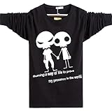 【Smile LaLa】 メンズ レディース シャツ Tシャツ 長袖 スカル ドクロ プリント シンプル 兼用 春 秋 (２XL, ブラック)