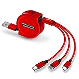 3in1 巻き取りケーブル Samvic ライトニングケーブル 巻き取り 充電ケーブル 3a急速充電 ライトニングusbケーブル/Micro/Type c 120cm 1年間品質保証 (レッド)