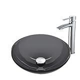 VIGO Sheer Black Glass Vessel Bathroom Sink and Shadow Vessel Faucet with Pop Up, Chrome [並行輸入品]