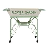 ZYH 白緑のカートの花スタンド/フラワートラフ、ソリッドウッドのレトロスタイル、ガーデン/ショップ/レストラン/バルコニー40 * 50 * 116CM 省スペース