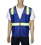Two Tone Mesh Safety Vest with Pockets and Zipper High Visibility Royal Blue Surveyor Reflective Ves