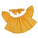 sunbona Little Children Baby Girlsプリンセスファッションソリッドオフ肩フリルTシャツとヘッドバンド夏服服装 カラー: イエロー