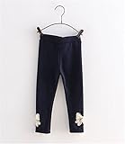 Candykids レギンス コットン 綿　パンツ 子供 服 キッズ レギンス 子ども服 女の子 ストレッチ 伸縮性 ガールズ　可愛いリボン (110cm, ネイビー)