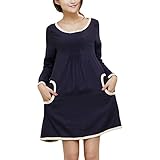 Aubig　ファッション　清々しい　大きいサイズ　ゆったり　Aライン　大振り　妊婦　ワンピース　長袖　麻綿　ブルー　Ｍ