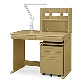 デスク ワークデスク 学習デスク 100cm パソコンデスク 机 ワゴン付き ライト付き (ライトブラウン)