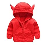 [FERE8890] 男の子 コート 悪魔の角帽子付き 無地 アウトドアパーカー サメプリント カジュアル キッズ ジャケット 可愛い トップス レッド 身長100CM
