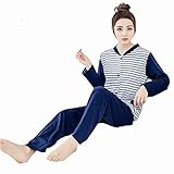 Spinas(スピナス) マタニティ 産前産後 ルームウェア 授乳口付き パジャマ ストライプ 青（2XL）