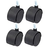uxcell　キャスターホイール　プラスチック　金属　ブラック　シルバートーン　8mm ねじステム　4個入り