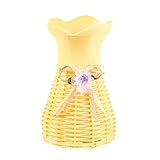 Dovewill プラスチック製　花　植物　アレンジメント　ラタン　バスケット　ポット　ホルダー　ガーデン　パーティー　装飾　全５色 - イエロー