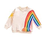 ベビー服 POTOJP キッズ服 赤ちゃん 女の子 綿製 快適 春秋着 可愛い T-shirts 七色レインボー柄 プルオーバー 長袖 丸首 スウェットtシャツ 子ども用 上着 普段着 部屋着 (フリ