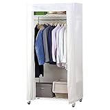 岩附(IWATSUKI) クローゼットハンガーラック カバー付き 幅90 耐荷重100kg キャスター付き ホワイト IW-901