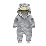 Hzjundasi 新生児 赤ちゃん 男の子 女の子 防風 可愛い ベア 印刷 ジャンプスーツ 幼児 ロンパース フード付き カバーオール 赤ちゃん 長袖 コットン 秋冬 アウターウェア 出産祝い 衣
