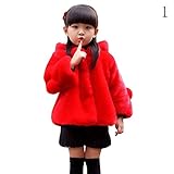 Nice Days（ナイス　ディズ）　 子供服 秋冬 キッズ コート 女の子 ふわふわ 柔らか ボア ボンボン フード付き 厚手 あったか 防寒 通園 通学用 (170, 赤)