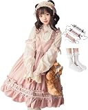 [JIURUN] ワンピース ロリータ 长袖 ゴスロリ コスプレ アニメ 森ガール ロリータ 大きいサイズ ドレス 女装 服 cosplay lolita ゴシック ワンピース ジャンパースカート かわいい コスプレ ブラウス クリスマス ハロウィン お嬢様 蝶結び (M, ピンク長袖)