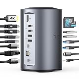 ORICO USB C ドッキングステーション 15-in-1（2*HDMIポート+Displayポート） 2つ画面出力 M1 M2 Mac対応 3*USB3.0 有線LAN PD100W microSD＆SDカードスロット搭載 オーディオジャック MST機能 Windows 8/10以降/Mac os等対応 DisplayLinkドライバーが必要 CTCケーブル付き