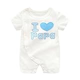 Famuka夏 ロンパース カバーオール ベビー服 I love mama papa 前開き 可愛い 柔らかい 女の子 男の子 ウエア (12M, ホワイト)