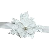 Funpa　造花　手首コサージュ 　花嫁ブレスレット　4タイプ選択　腕飾り　結婚式　婚約　ウェディング　会場　お祝い　新婦　花嫁介添人　エレガント　リボン　ロマンチック　ライトイエロー　ホワイト (Ｋ