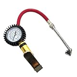 縦型 タイヤ ゲージ 付き エア チャック 空気入れ 減圧調整可能 自動車 バイク 用 (レッド)