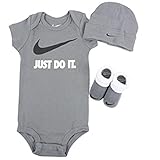 NIKE(ナイキ) 6-12months グレーJUST DO IT.半袖ボディースーツ超豪華3点セット (6-12months（身長約70-80cm）) [並行輸入品]