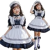 [TUTUJI] メイド服 キッズ コスプレ ブラック 黒 メイド ワンピース 衣装 子供用 女の子 仮装 半袖 ロリータ セット コスチューム フリル ブラック ハロウィン クリスマス 余興 イベント
