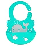 MIUSE　よだれかけ　スタイ　ビブ　食事用エプロン　防水　シリコン　ポケット付き　動物柄 (鯨)