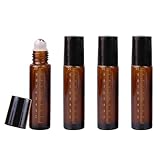 KENASTA ロールオンボトル アトマイザー 4個セット 5ml/10ml 遮光瓶 アロマ保存容器 ガラスボトル 詰替え用 目盛り付き エッセンシャルオイル 香水用 持ち運びやすい 漏れない ロールオン瓶 ブラウン (黒キャップ*10ml)
