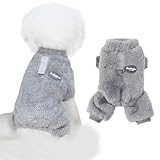 犬 服 秋冬 犬 ロンパース 犬の服 ペット つなぎ ふわふわ フリース 防寒 犬パジャマ 猫服 リング付き ドッグウェア 犬洋服冬 ペット服 小型犬 秋冬 ルームウェア お出かけ 散歩 抜け毛対策 着脱簡単 (グレー, S)
