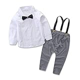 男の子　洋装フォーマル 　ベビー服　ボーイズ 長袖 フォーマル スーツ　シャツ + サロペット 上下セット 子供服　0～24ヶ月設定　ボウタイ紳士サスペンダー　2ピース服セット 七五三 結婚式 七五三