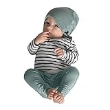 AmazingDeal 子供服 女の子 長袖 春秋冬 ルームウェア ストライプ 帽子付け 上下セット３点 綿製品 衣装 シンプルで可愛い (70（3-6ヵ月）)