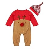 Bestjpshop 子供服　ベビー服　 ２点セット（ロンパース＋帽子)　長袖 　可愛い　幼児　赤ちゃん　新生児　鹿柄　春秋　ロンパース　カバーオール　出産祝い/プレゼント