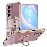 Kawasina OPPO A5 5G ケース リング 耐衝撃 オッポa5 5G ケース リング付き スタンド かわいい ソフトメッキ加工 ライトパープル