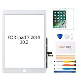 SRJTEK For iPad 第7世代 ipad 7 2019 10.2" A2197 A2198 A2200タッチスクリーンの交換部品 フロントパネル、ガラスアセンブリ修理部品+強化ガラス（LCD、説明書、homeボタンなし） (ホワイト)