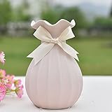 VStoy 白陶器 花瓶 蝶結び フラワーベース 桃色