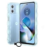 Motorola Moto G64Y 5G/G64 5G 用ケース かわいい クリア ウェーブ おしゃれ TPU+PC 韓国 可愛い スマホケース 人気 シンプル 滑り止め 耐衝撃 指紋防止 レンズ保護 ストラップホール付き ，モトローラ モト G64Y 5G シリーズの携帯カバー 透明 ブルー
