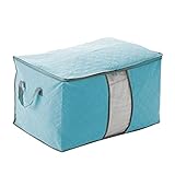 Hoomall ストレージスタイル 炭シート入り 布団収納袋 衣類 整理袋 持ち手付き 衣類ケース 布団収納袋 羽毛布団 収納袋 上部ファスナー式で大きく開き出し入れもカンタン (ブルー)