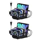 USB充電ステーション 8ポート 65W 【4*PD&4*USB A】 2個セット 卓上スタンド 複数 スマホスタンド 8台同時充電 PSE認証済 複数台対応 Android/iPhone/iPad/kindle/タブレット/PSP 仕切り板 間隔調整可能 収納便利 卓上 ブラック