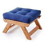 オットマン 北欧デザイン 天然木フレーム ミルフィーユマットレス スツール ハニー×ネイビー