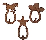 Cast Iron Cowboy Western Horse、カウボーイハットとスター壁フックのセット3