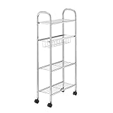 ラミネスリムワゴン スチールメッキ 幅16×奥行39×高さ80cm ランドリー おしゃれ 洗濯機 置き場 キャスター付き シンプル