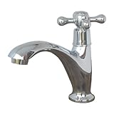 洗面水栓 蛇口 水栓金具 単水栓 クロスハンドル シルバー（銀） [奥行15.5×吐水口高9cm] INK-0302060H