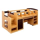 階段付き 木製 システムベッド STEPBASE(ステップベース) デスク・ワゴン・ラック付き (ブラウン×ライトブラウン)