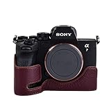kinokoo カメラケース,ソニー フルサイズミラーレス一眼 ILCE-1/ILCE-7M4/デジタル一眼カメラA7S3適用ケース A1/A7M4/A7S3ケース カメラ保護ケース a1/a7m4/a7s3カメラケース バッテリー交換可 三脚ネジ穴付き ハーフケース 本革レザー(コーヒー)